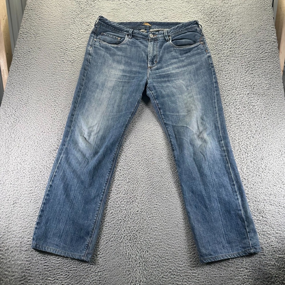 Tommy Bahama Jeans Mens 38x32 Blue Cotton Denim Straight Baggy Faded Workwear